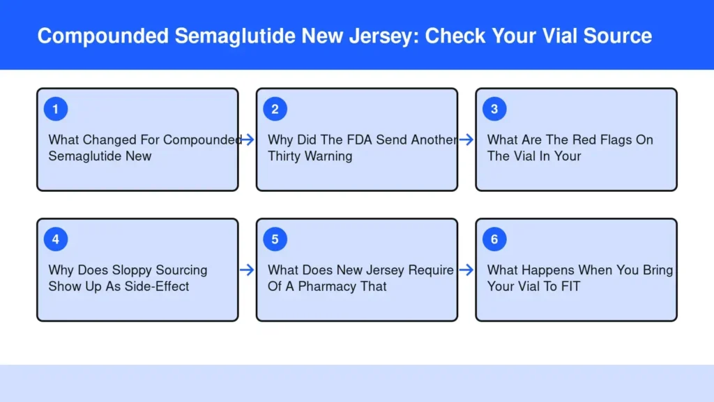 Diagram: Compounded Semaglutide New Jersey: Check Your Vial Source — What Changed For Compounded Semaglutide New; Why Did The FDA Send Another Thirty Warning; What Are The Red Flags On The Vial In Your; Why Does Sloppy Sourcing Show Up As Side-Effect